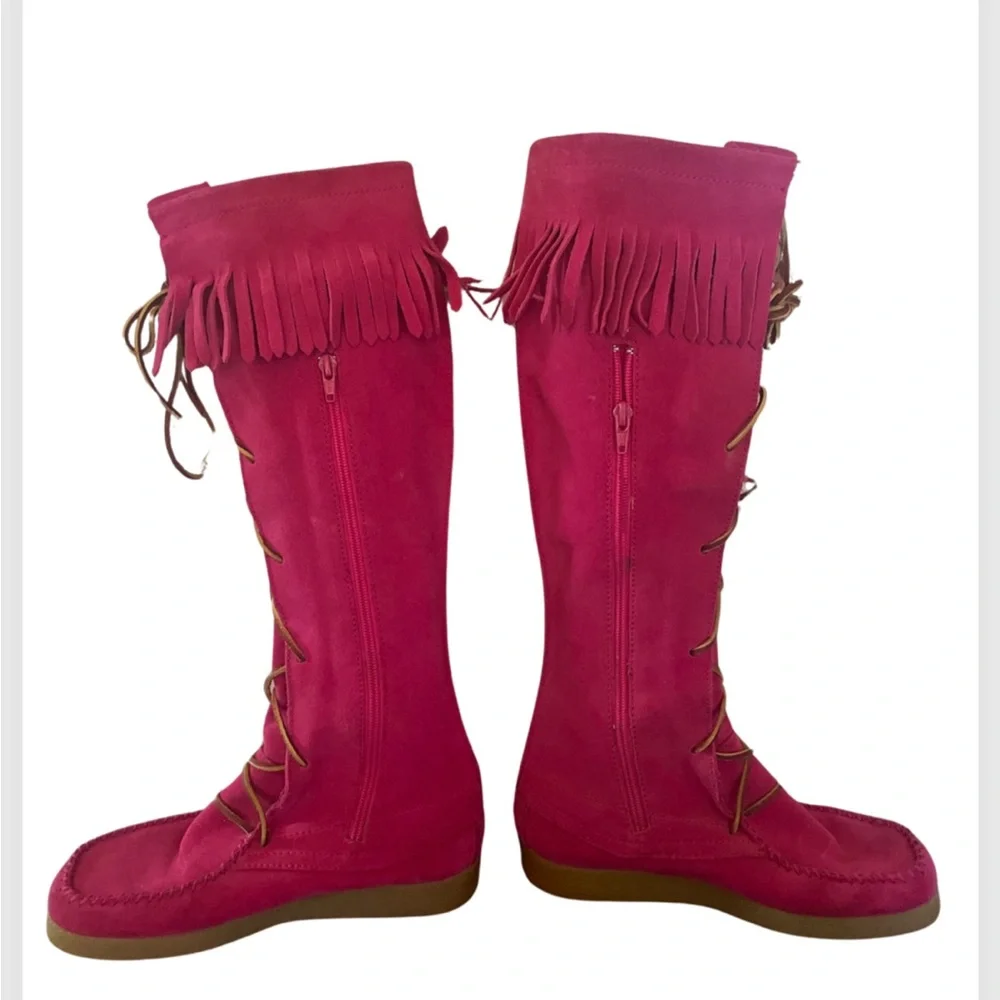 Magenta /pink  brand new suede moccasins women’s size 7 - Picture 3 of 4